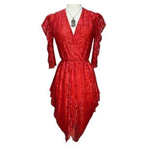 Vintage coral floral lace dress